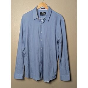 Buttercloth Icy Cotton Button Down Shirt XL Blue Geometric Stretch Mens